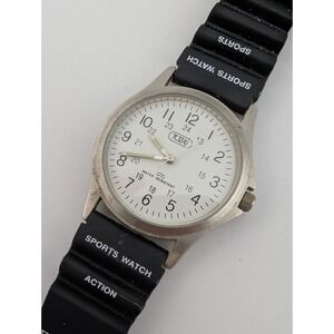 Vintage Tozai Watch Men 33mm Silver Case Black Resin Band- New Battery